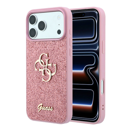 Kuori Apple iPhone 18 Pro / 17 Pro, Guess, Fixed Glitter Big 4G, Vaaleanpunainen