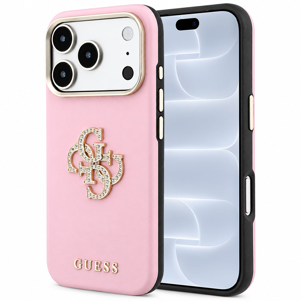 Suojakuori Apple iPhone 18 Pro / 17 Pro -puhelimelle, Guess, Smooth Big Strass Logo, vaaleanpunainen