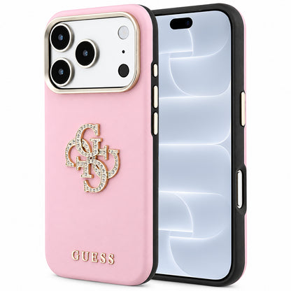 Suojakuori Apple iPhone 18 Pro / 17 Pro -puhelimelle, Guess, Smooth Big Strass Logo, vaaleanpunainen