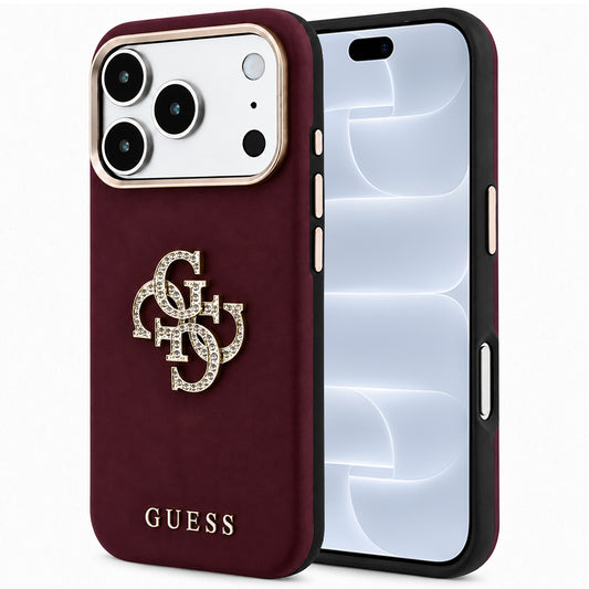 Kuori Apple iPhone 18 Pro / 17 Pro:lle, Guess, Smooth Big Strass Logo, Viininpunainen