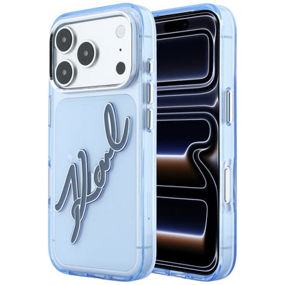 Kuori Apple iPhone 18 Pro / 17 Pro:lle, Karl Lagerfeld, IML Big Signature Resin Logo ja Metallikehys, Sininen