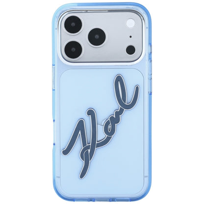 Kuori Apple iPhone 18 Pro / 17 Pro:lle, Karl Lagerfeld, IML Big Signature Resin Logo ja Metallikehys, Sininen