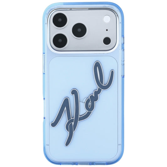 Kuori Apple iPhone 18 Pro / 17 Pro:lle, Karl Lagerfeld, IML Big Signature Resin Logo ja Metallikehys, Sininen