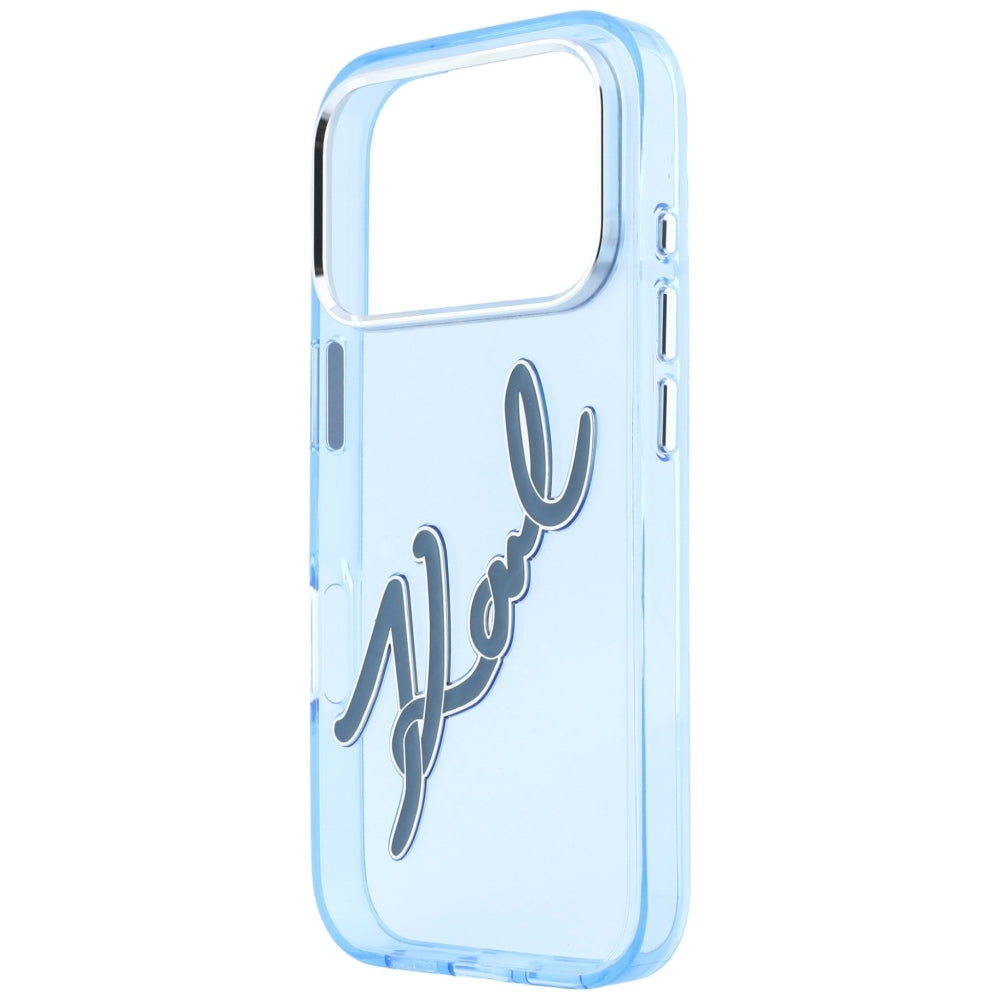 Kuori Apple iPhone 18 Pro / 17 Pro:lle, Karl Lagerfeld, IML Big Signature Resin Logo ja Metallikehys, Sininen