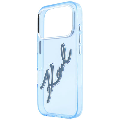 Kuori Apple iPhone 18 Pro / 17 Pro:lle, Karl Lagerfeld, IML Big Signature Resin Logo ja Metallikehys, Sininen
