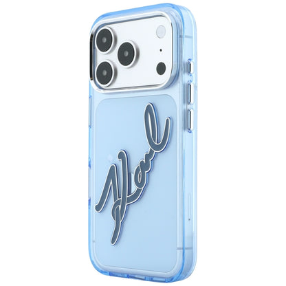 Kuori Apple iPhone 18 Pro / 17 Pro:lle, Karl Lagerfeld, IML Big Signature Resin Logo ja Metallikehys, Sininen