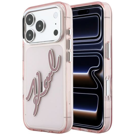 Kuori Apple iPhone 18 Pro / 17 Pro:lle, Karl Lagerfeld, IML Big Signature Resin Logo ja Metallikehys, Vaaleanpunainen
