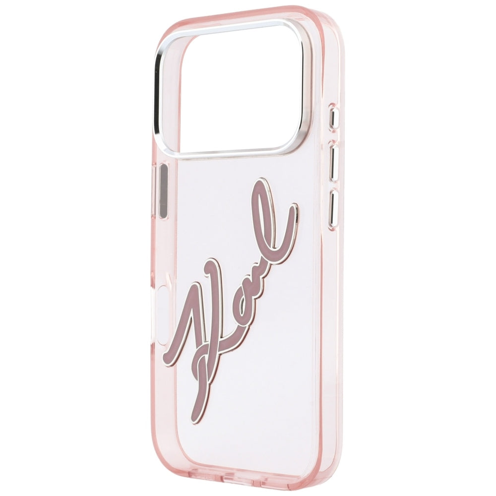 Case for Apple iPhone 18 Pro / 17 Pro, Karl Lagerfeld, IML Big Signature Resin Logo and Metal Frame, Pink