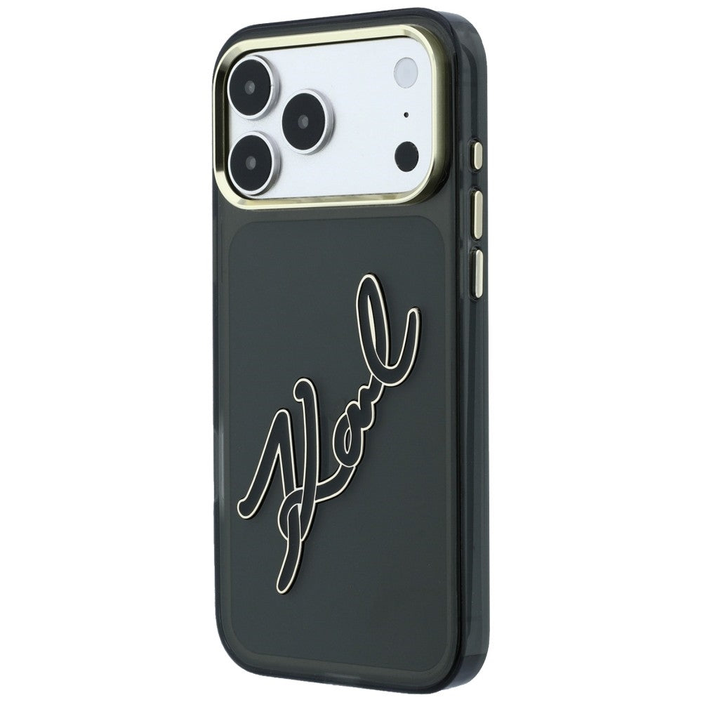 Kuori Apple iPhone 18 Pro / 17 Pro:lle, Karl Lagerfeld, IML Big Signature Resin Logo ja Metallikehys, Musta