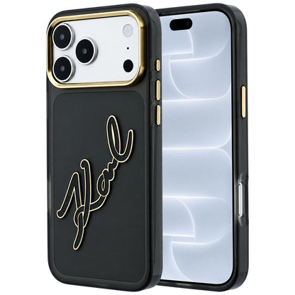 Kuori Apple iPhone 18 Pro / 17 Pro:lle, Karl Lagerfeld, IML Big Signature Resin Logo ja Metallikehys, Musta