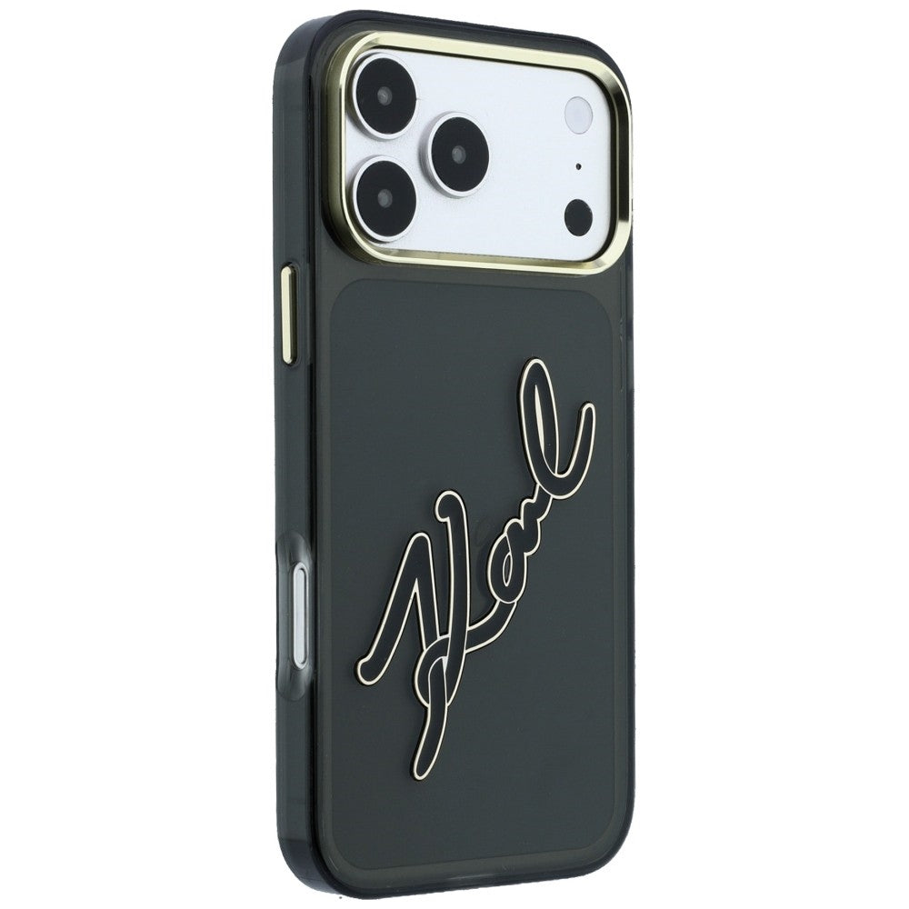 Kuori Apple iPhone 18 Pro / 17 Pro:lle, Karl Lagerfeld, IML Big Signature Resin Logo ja Metallikehys, Musta