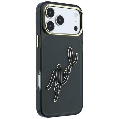 Kuori Apple iPhone 18 Pro / 17 Pro:lle, Karl Lagerfeld, IML Big Signature Resin Logo ja Metallikehys, Musta