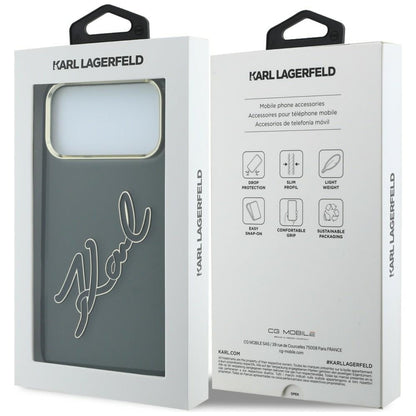 Kuori Apple iPhone 18 Pro / 17 Pro:lle, Karl Lagerfeld, IML Big Signature Resin Logo ja Metallikehys, Musta