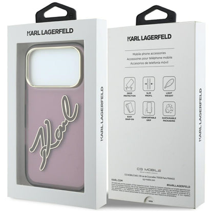 Case for Apple iPhone 18 Pro / 17 Pro, Karl Lagerfeld, IML Big Signature Resin Logo and Metal Frame, Burgundy