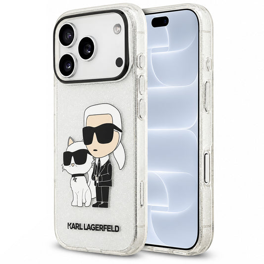 Suojakuori Apple iPhone 18 Pro / 17 Pro -puhelimelle, Karl Lagerfeld, IML Glitter Karl and Choupette NFT, läpinäkyvä