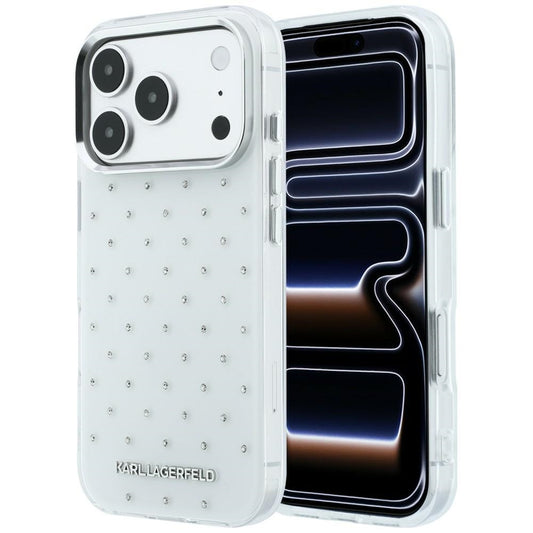 Kuori Apple iPhone 18 Pro / 17 Pro:lle, Karl Lagerfeld, IML strassit ja elektrolyyttinen logo, valkoinen