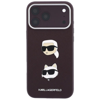 Case for Apple iPhone 18 Pro / 17 Pro, Karl Lagerfeld, Saffiano Crossbody Karl & Choupette Head's Pins Logo, Burgundy