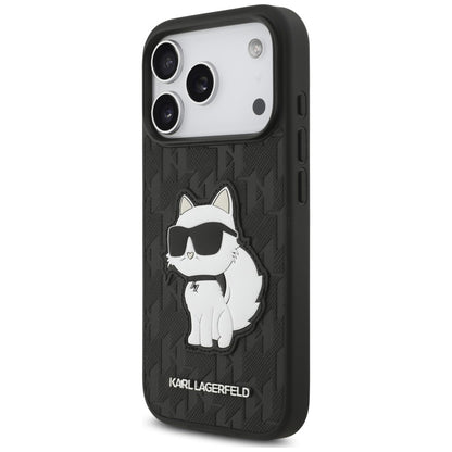 Case for Apple iPhone 18 Pro / 17 Pro, Karl Lagerfeld, Saffiano Mono Patch Choupette, Black