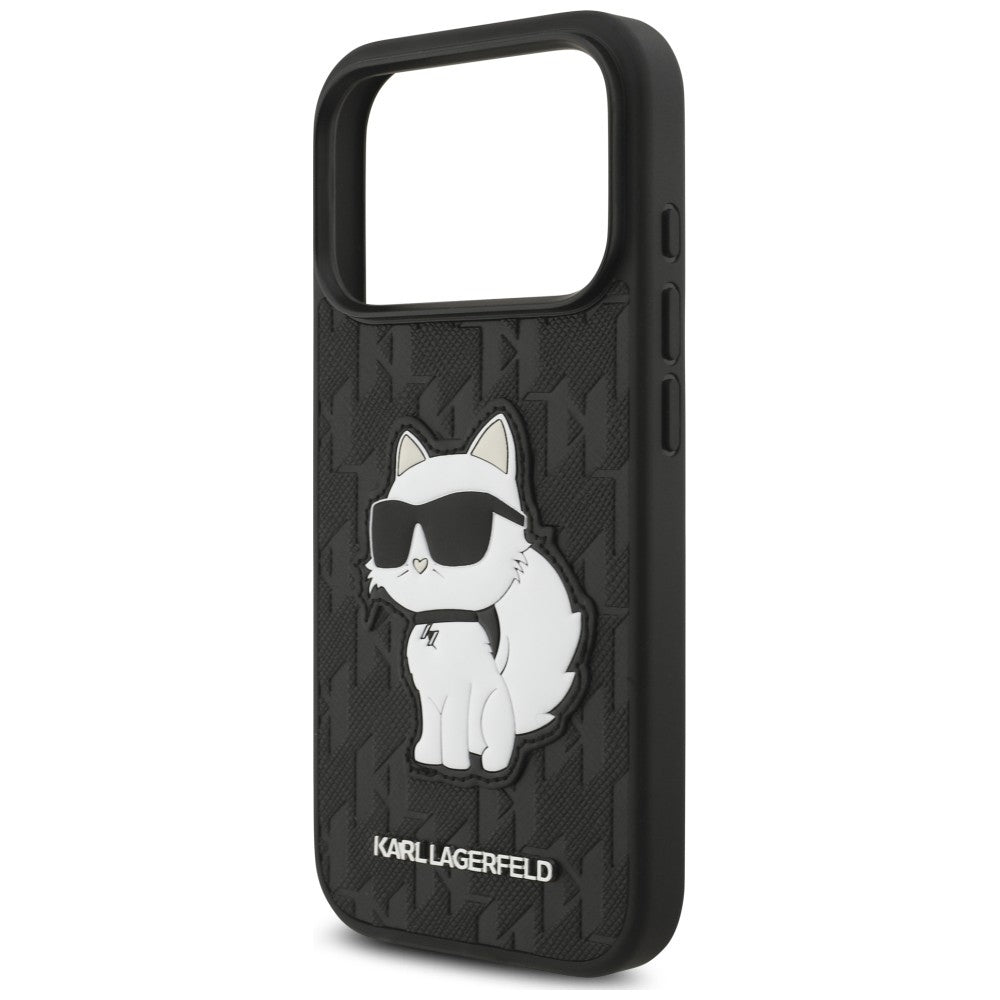 Case for Apple iPhone 18 Pro / 17 Pro, Karl Lagerfeld, Saffiano Mono Patch Choupette, Black