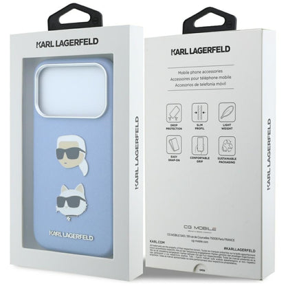 Case for Apple iPhone 18 Pro / 17 Pro, Karl Lagerfeld, Saffiano with Karl & Choupette Head's Pin and Logo, Blue