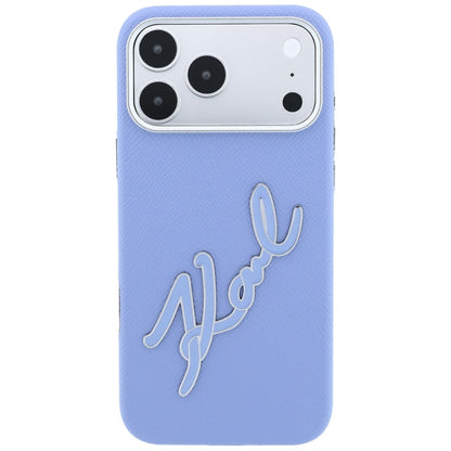 Kuori Apple iPhone 18 Pro / 17 Pro:lle, Karl Lagerfeld, sileä iso hartsinen allekirjoituslogo, sininen