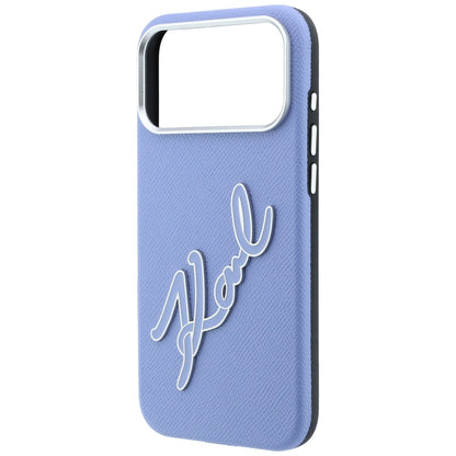 Kuori Apple iPhone 18 Pro / 17 Pro:lle, Karl Lagerfeld, sileä iso hartsinen allekirjoituslogo, sininen