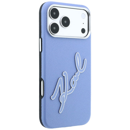 Kuori Apple iPhone 18 Pro / 17 Pro:lle, Karl Lagerfeld, sileä iso hartsinen allekirjoituslogo, sininen