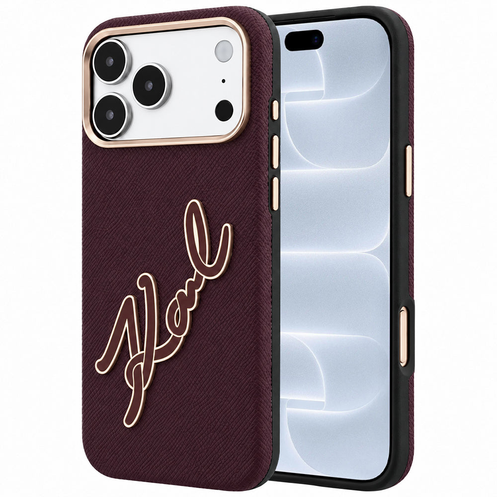 Kuori Apple iPhone 18 Pro / 17 Pro:lle, Karl Lagerfeld, sileä iso hartsinen allekirjoituslogo, viininpunainen