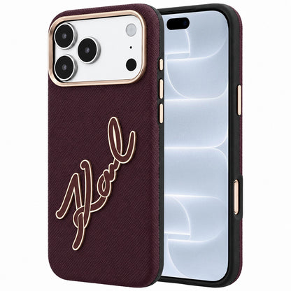 Kuori Apple iPhone 18 Pro / 17 Pro:lle, Karl Lagerfeld, sileä iso hartsinen allekirjoituslogo, viininpunainen