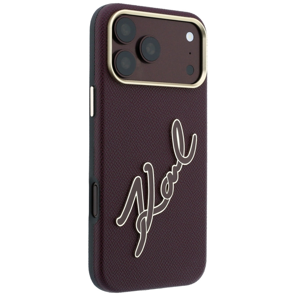 Kuori Apple iPhone 18 Pro / 17 Pro:lle, Karl Lagerfeld, sileä iso hartsinen allekirjoituslogo, viininpunainen