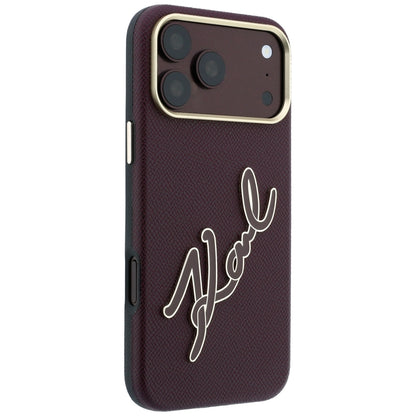 Kuori Apple iPhone 18 Pro / 17 Pro:lle, Karl Lagerfeld, sileä iso hartsinen allekirjoituslogo, viininpunainen