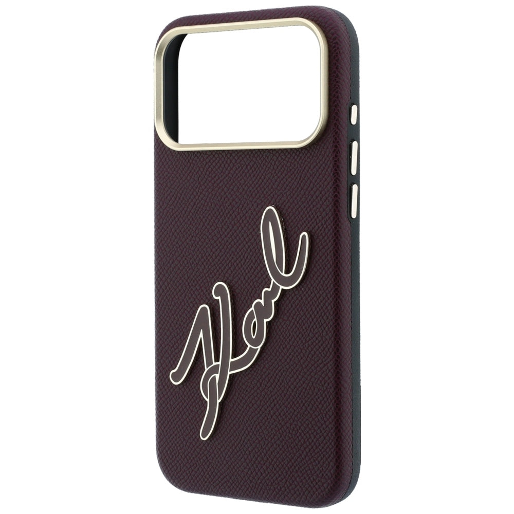 Kuori Apple iPhone 18 Pro / 17 Pro:lle, Karl Lagerfeld, sileä iso hartsinen allekirjoituslogo, viininpunainen