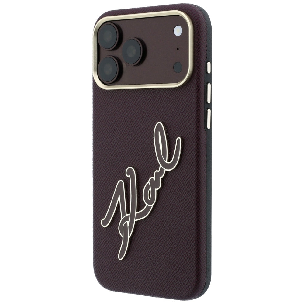Kuori Apple iPhone 18 Pro / 17 Pro:lle, Karl Lagerfeld, sileä iso hartsinen allekirjoituslogo, viininpunainen