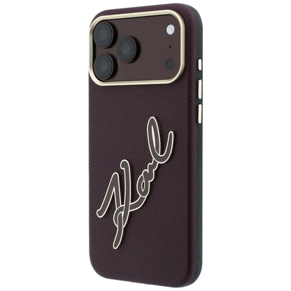 Kuori Apple iPhone 18 Pro / 17 Pro:lle, Karl Lagerfeld, sileä iso hartsinen allekirjoituslogo, viininpunainen