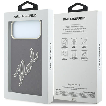Kuori Apple iPhone 18 Pro / 17 Pro:lle, Karl Lagerfeld, sileä iso hartsinen allekirjoituslogo, viininpunainen