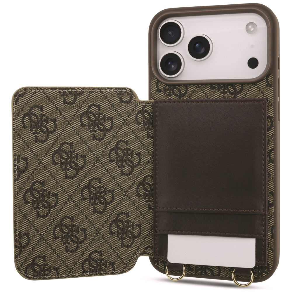 Suojakuori Apple iPhone 18 Pro Max / 17 Pro Max -puhelimelle, Guess, 4G Crossbody Cardslot, ruskea