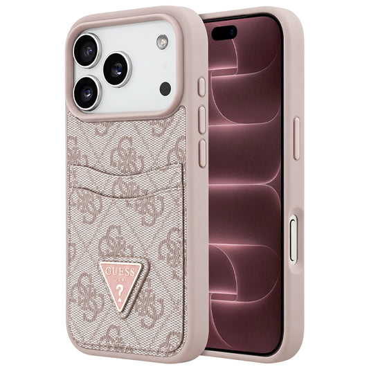 Suojakuori Apple iPhone 18 Pro Max / 17 Pro Max -puhelimelle, Guess 4G Double Card Triangle, vaaleanpunainen