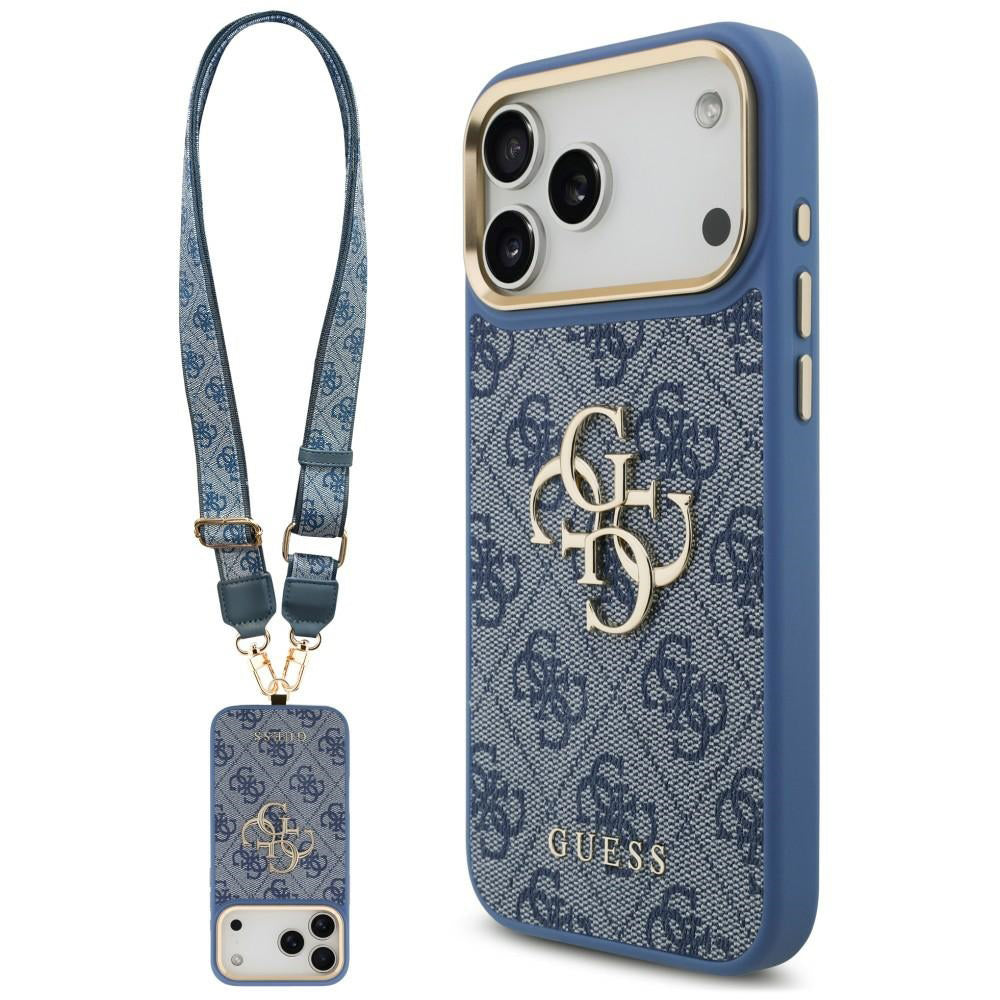 Suojakuori Apple iPhone 18 Pro Max / 17 Pro Max -puhelimelle, Guess, Big 4G Classic Logo & Big Strap Metal Buttons, sininen
