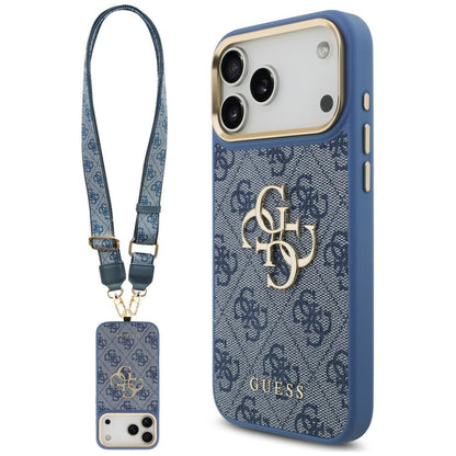 Suojakuori Apple iPhone 18 Pro Max / 17 Pro Max -puhelimelle, Guess, Big 4G Classic Logo & Big Strap Metal Buttons, sininen