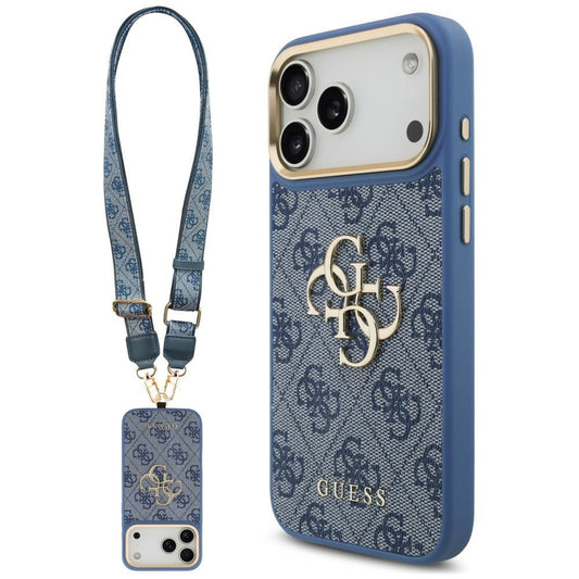 Suojakuori Apple iPhone 18 Pro Max / 17 Pro Max -puhelimelle, Guess, Big 4G Classic Logo & Big Strap Metal Buttons, sininen