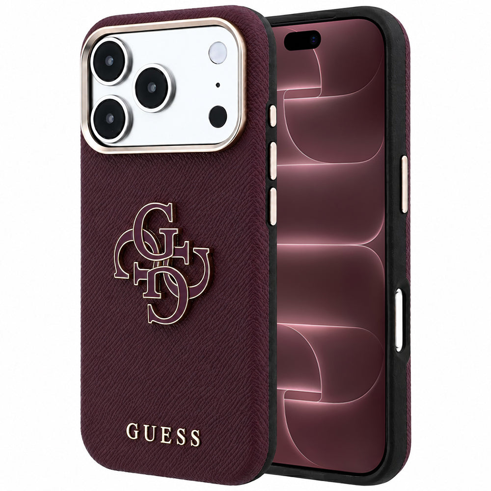 Kuori Apple iPhone 18 Pro Max / 17 Pro Max, Guess, Karkea Iso Hartsilogo, Viininpunainen