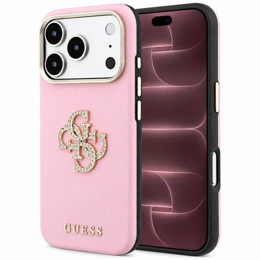 Suojakuori Apple iPhone 18 Pro Max / 17 Pro Max -puhelimelle, Guess Smooth Big Strass Logo, vaaleanpunainen