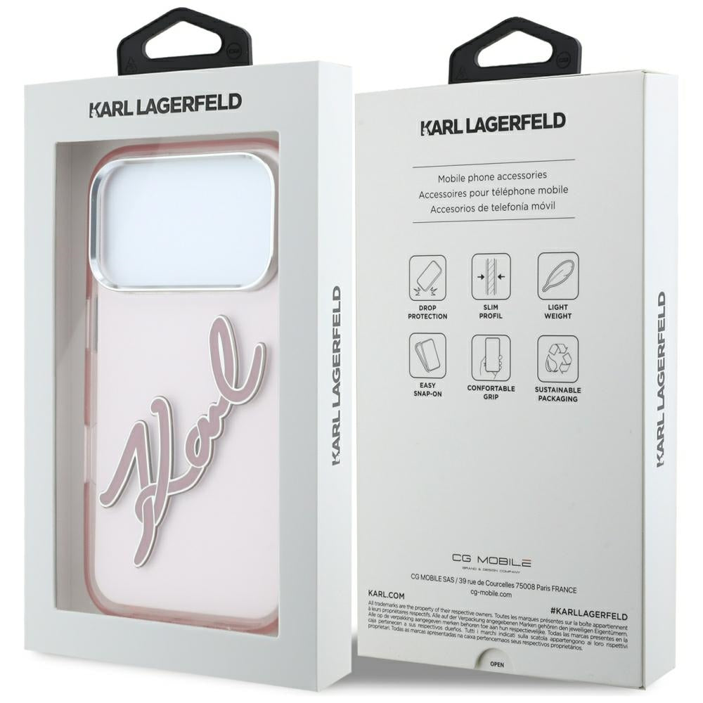 Kuori Apple iPhone 18 Pro Max / 17 Pro Max, Karl Lagerfeld, IML Big Signature Resin Logo Metallikehys, Vaaleanpunainen