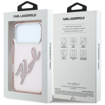 Kuori Apple iPhone 18 Pro Max / 17 Pro Max, Karl Lagerfeld, IML Big Signature Resin Logo Metallikehys, Vaaleanpunainen