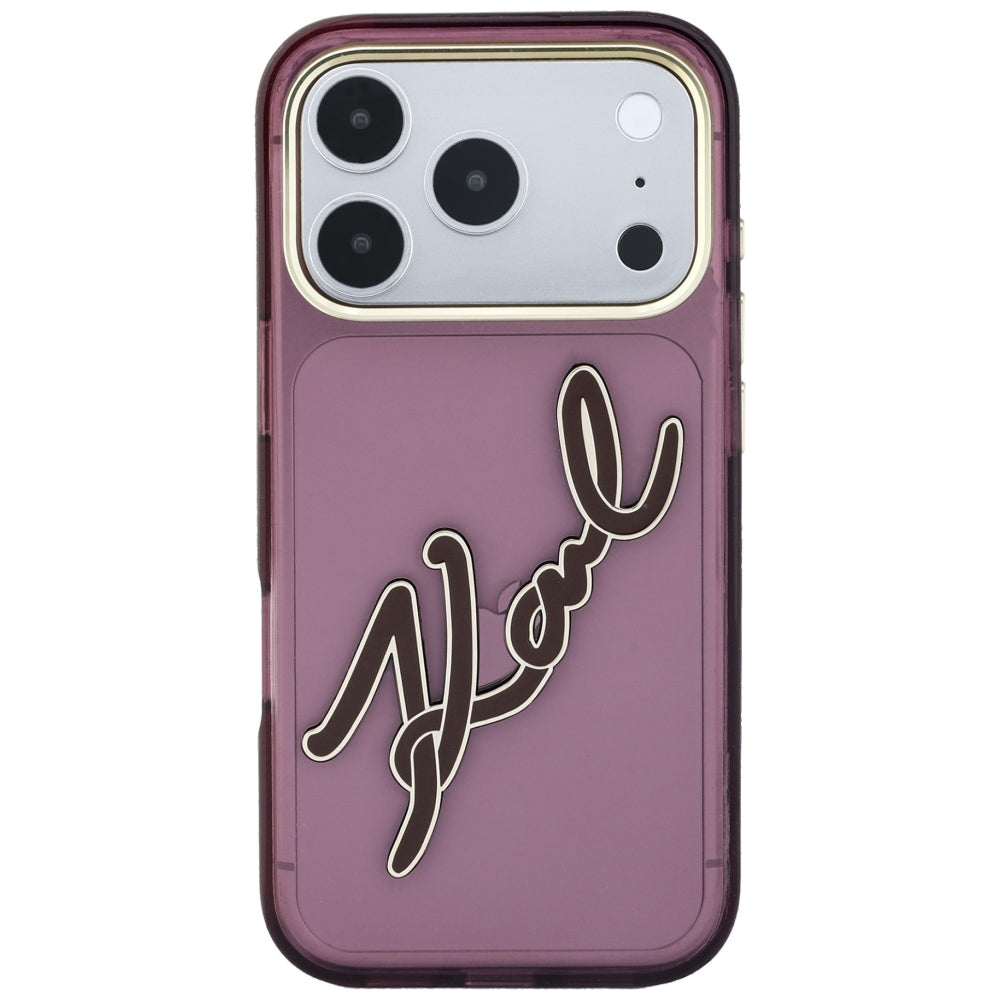 Case for Apple iPhone 18 Pro Max / 17 Pro Max, Karl Lagerfeld, IML Big Signature Resin Logo Metal Frame, Burgundy