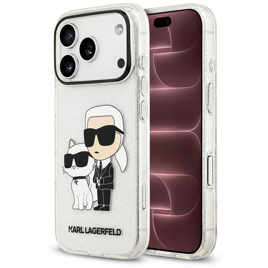 Suojakuori Apple iPhone 18 Pro Max / 17 Pro Max - Karl Lagerfeld IML Glitter Karl and Choupette NFT, läpinäkyvä