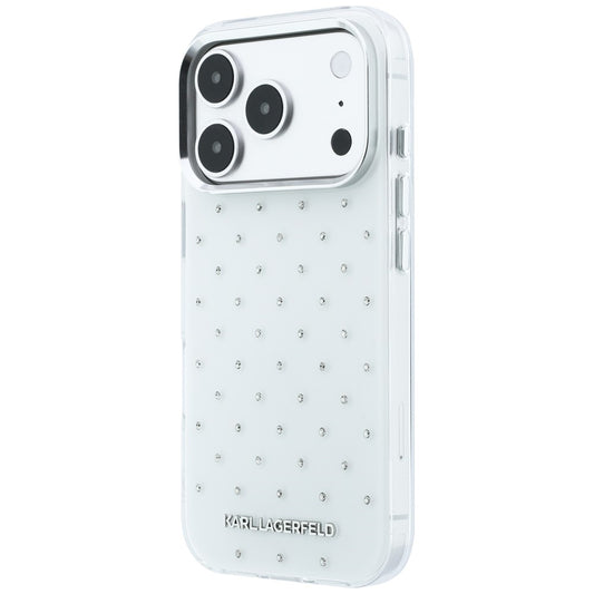 Kuori Apple iPhone 18 Pro Max / 17 Pro Max, Karl Lagerfeld, IML strassit ja elektrolyyttinen logo, valkoinen