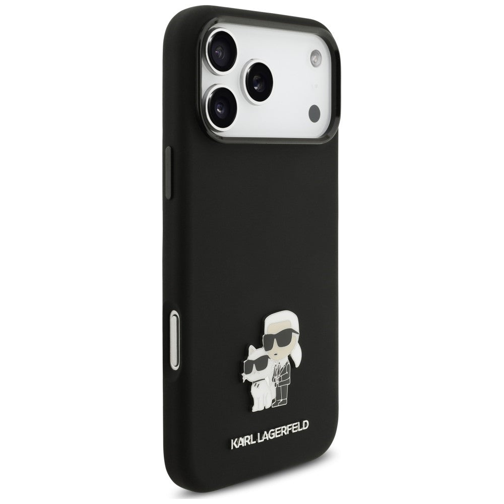 Suojakuori Apple iPhone 18 Pro Max / 17 Pro Max -puhelimelle, Karl Lagerfeld, Karl & Choupette Metal Pin, musta