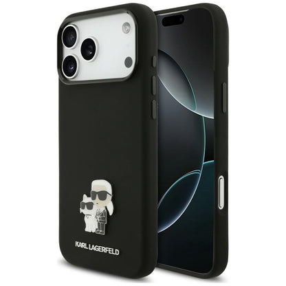 Suojakuori Apple iPhone 18 Pro Max / 17 Pro Max -puhelimelle, Karl Lagerfeld, Karl & Choupette Metal Pin, musta