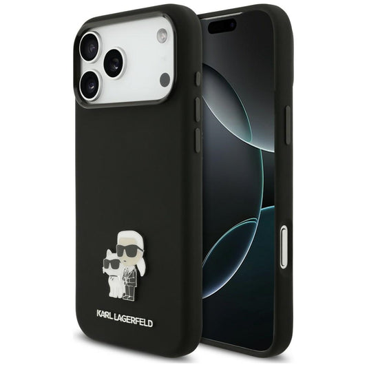 Suojakuori Apple iPhone 18 Pro Max / 17 Pro Max -puhelimelle, Karl Lagerfeld, Karl & Choupette Metal Pin, musta